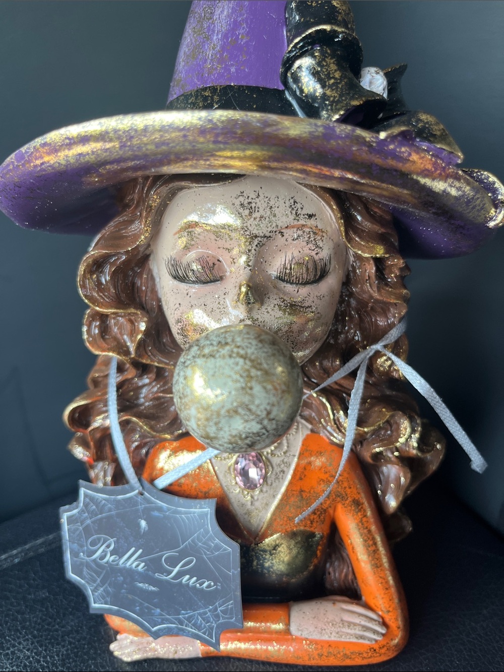 Bella Luxx Orange, Purple & Gold Witch Bust Sculpture